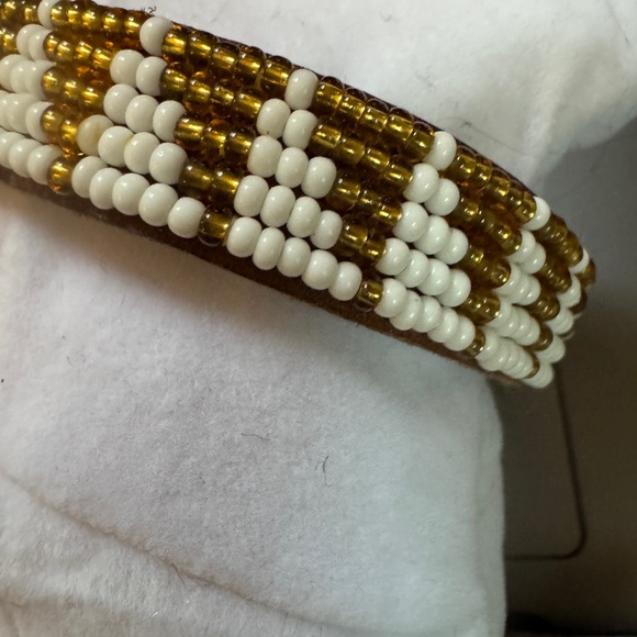 2 Gold and Brown Leather Beaded Bracelets Excellent Soft Condition. WESTERN GLAM - Picture 2 of 11